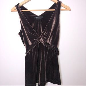 BCBGMaxAzria Brown Velvet Knot Waist Top